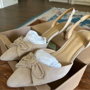 J. Crew Tan Heels with Bow Detail